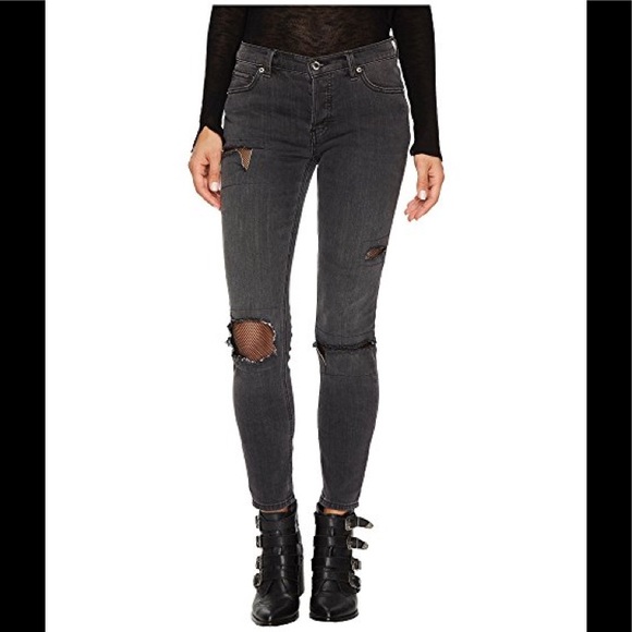 Free People Denim - Free People Black Skinny Jeans Fishnet Detailing